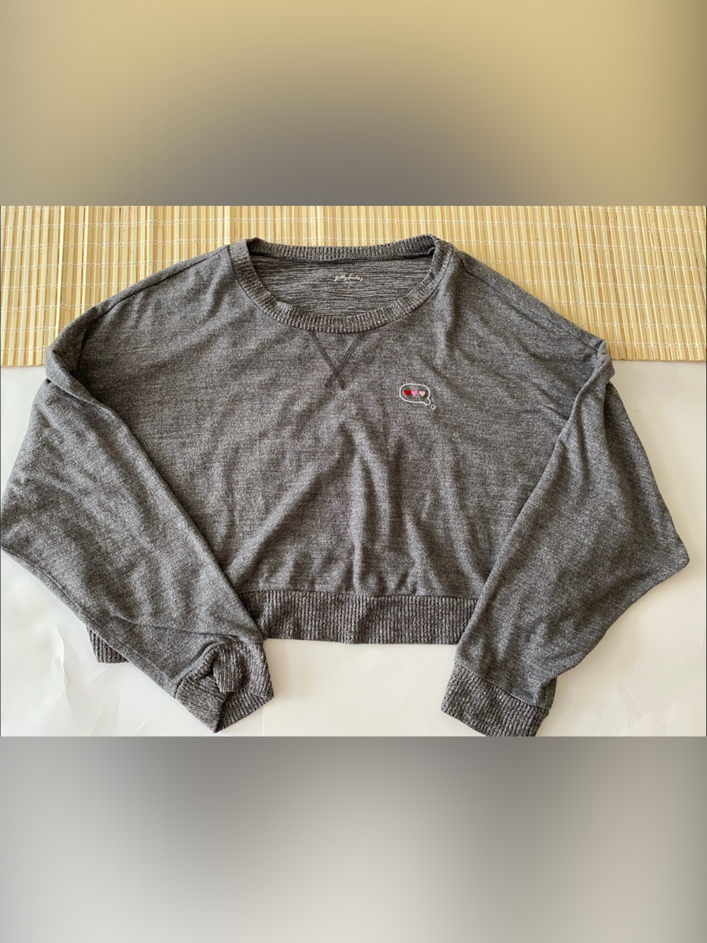 Gilly Hicks Dark Gray Cropped Crewneck Sweater with Embroidered Heart Patch